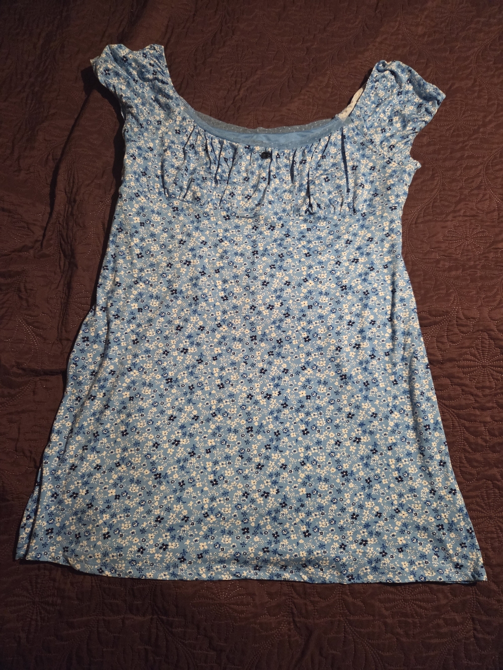 No Boundaries Light Blue Floral Cap-Sleeve Tunic XL